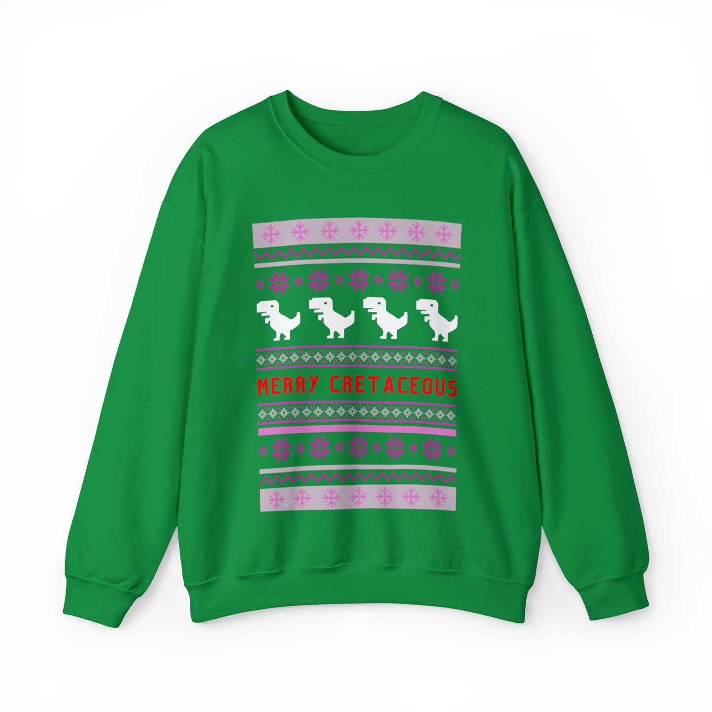 Merry Cretaceous T-Rex "Ugly Christmas Sweater" Unisex Heavy Blend™ Crewneck Sweatshirt (Sizes S-5X)