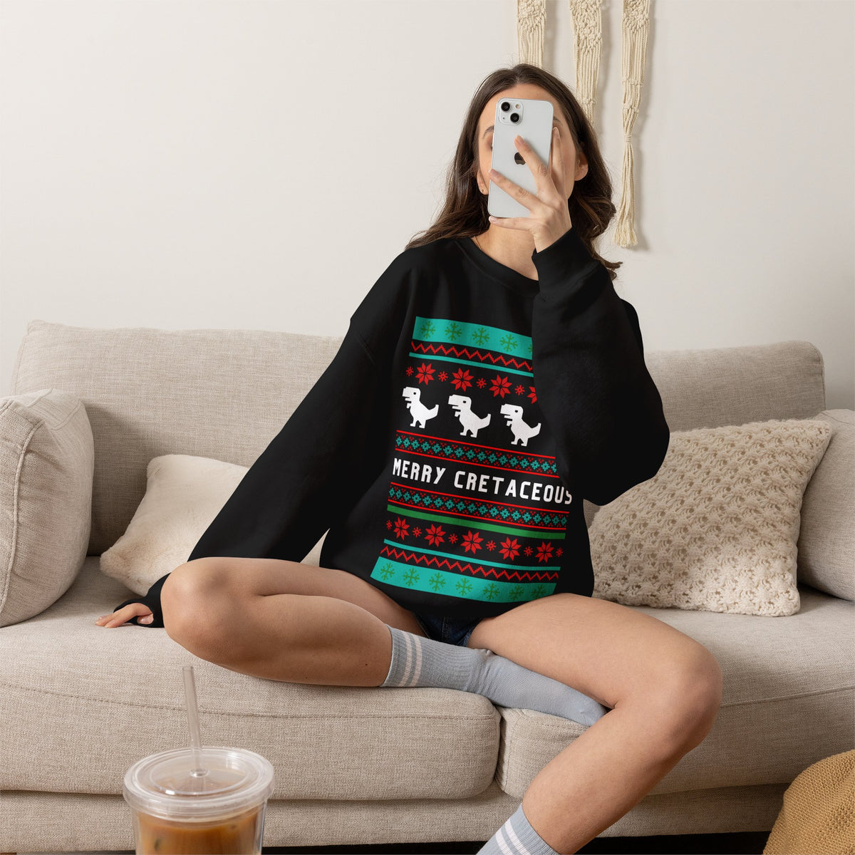 Merry Cretaceous T-Rex "Ugly Christmas Sweater" Unisex Heavy Blend™ Crewneck Sweatshirt (Sizes S-5X)-GetBullish-The Bullish Store