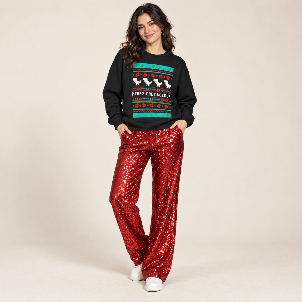 Merry Cretaceous T-Rex "Ugly Christmas Sweater" Unisex Heavy Blend™ Crewneck Sweatshirt (Sizes S-5X)-GetBullish-The Bullish Store