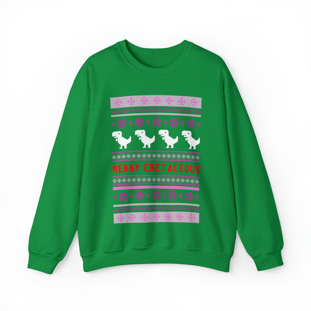 Merry Cretaceous T-Rex "Ugly Christmas Sweater" Unisex Heavy Blend™ Crewneck Sweatshirt (Sizes S-5X)