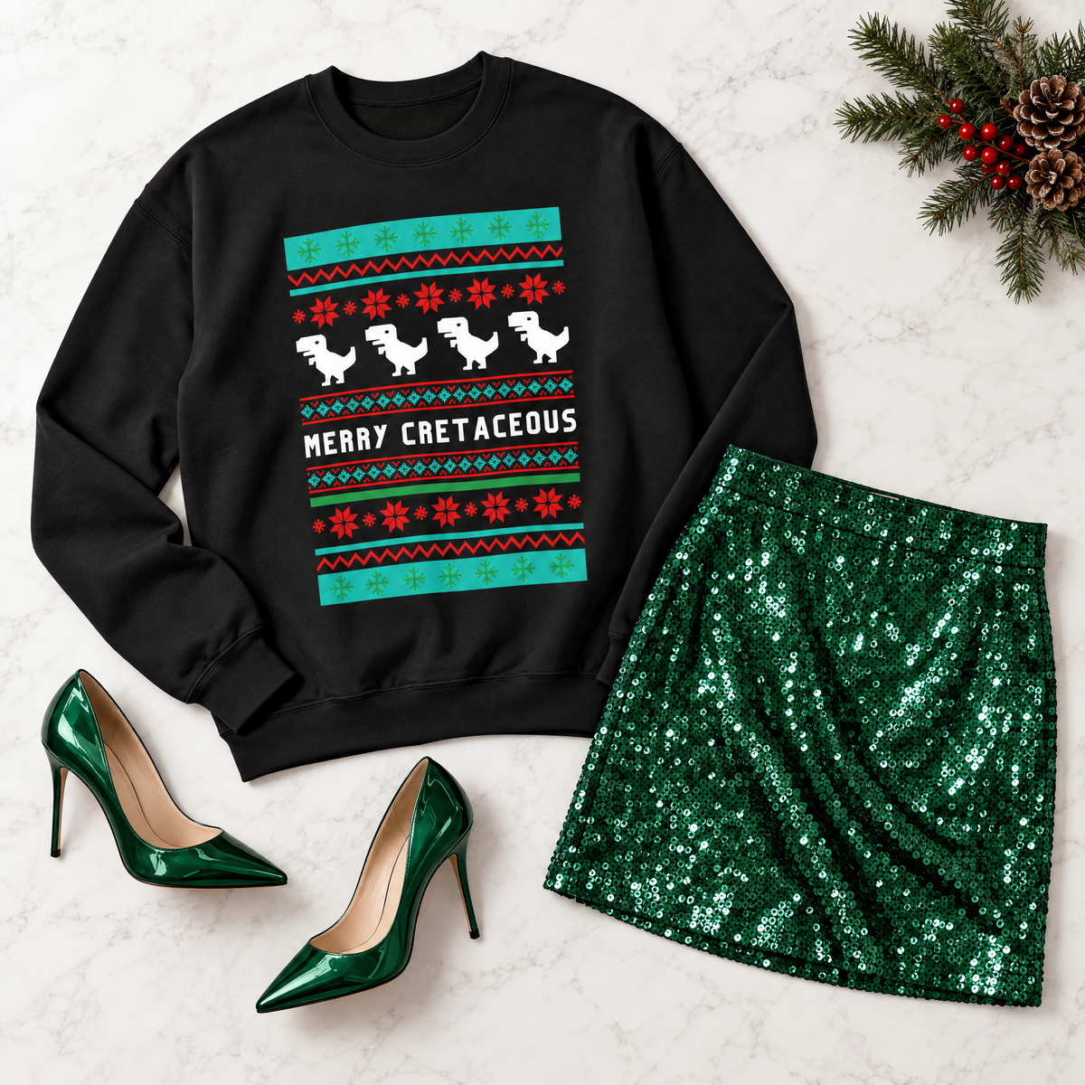 Merry Cretaceous T-Rex "Ugly Christmas Sweater" Unisex Heavy Blend™ Crewneck Sweatshirt (Sizes S-5X)-GetBullish-The Bullish Store