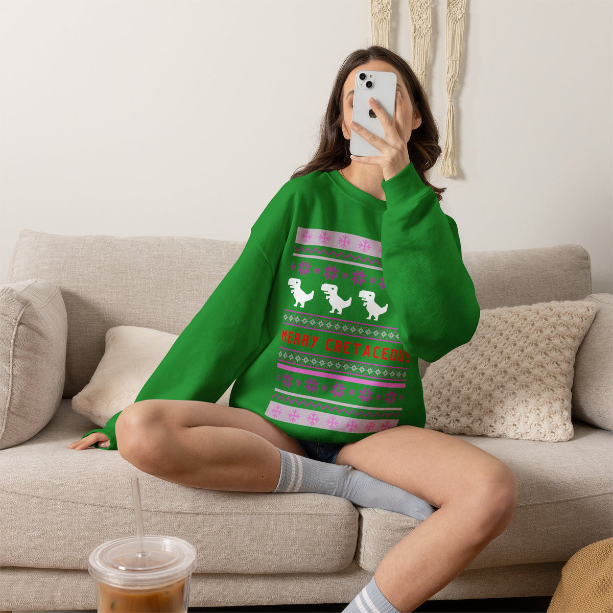 Merry Cretaceous T-Rex "Ugly Christmas Sweater" Unisex Heavy Blend™ Crewneck Sweatshirt (Sizes S-5X)-GetBullish-The Bullish Store