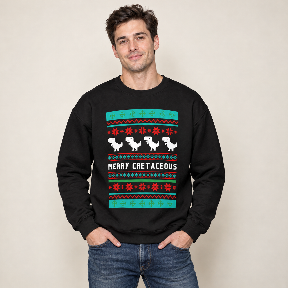 Merry Cretaceous T-Rex "Ugly Christmas Sweater" Unisex Heavy Blend™ Crewneck Sweatshirt (Sizes S-5X)-GetBullish-The Bullish Store