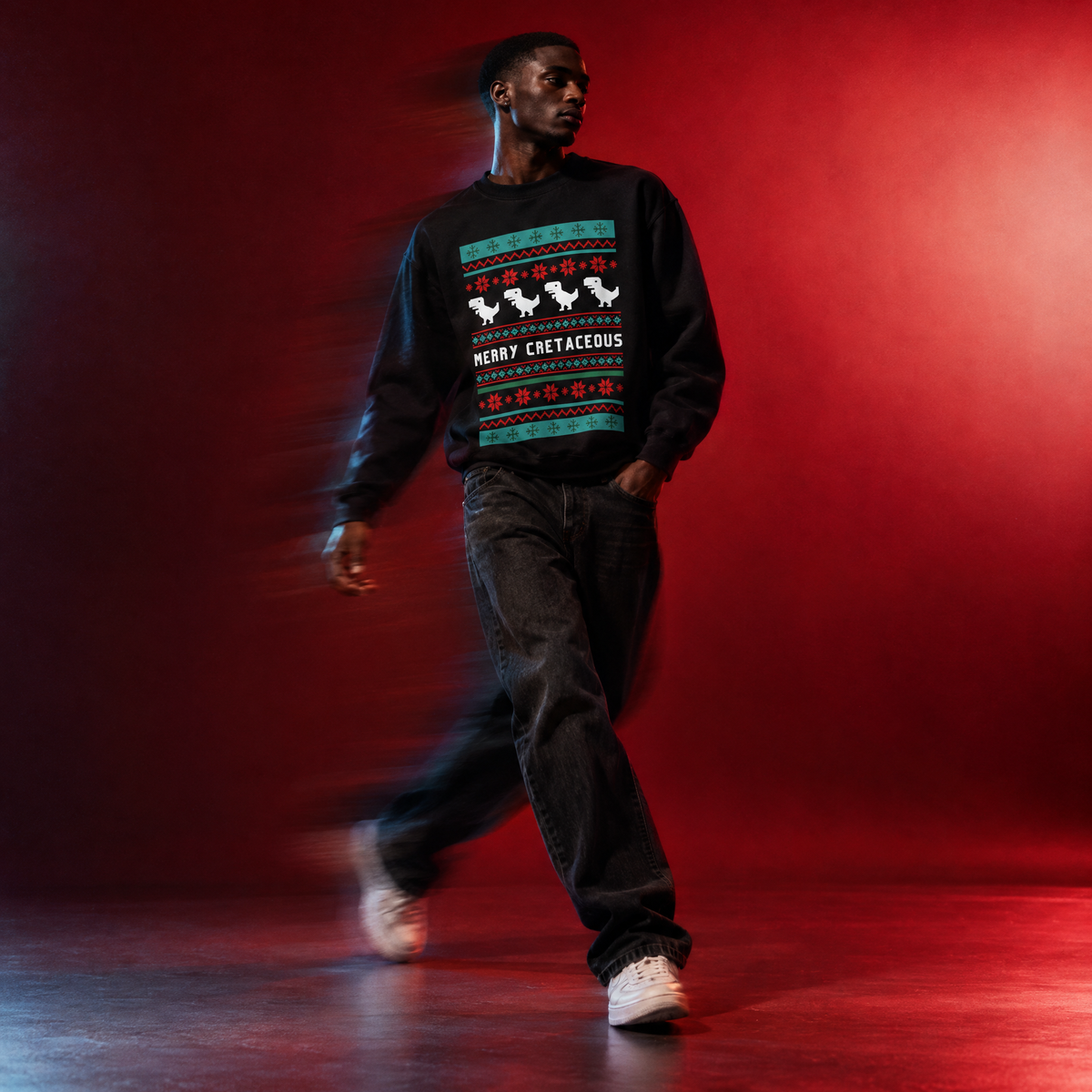 Merry Cretaceous T-Rex "Ugly Christmas Sweater" Unisex Heavy Blend™ Crewneck Sweatshirt (Sizes S-5X)-GetBullish-The Bullish Store