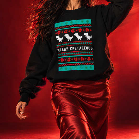 Merry Cretaceous T-Rex "Ugly Christmas Sweater" Unisex Heavy Blend™ Crewneck Sweatshirt (Sizes S-5X)-GetBullish-The Bullish Store