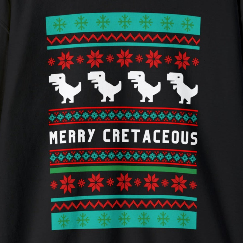 Merry Cretaceous T-Rex "Ugly Christmas Sweater" Unisex Heavy Blend™ Crewneck Sweatshirt (Sizes S-5X)