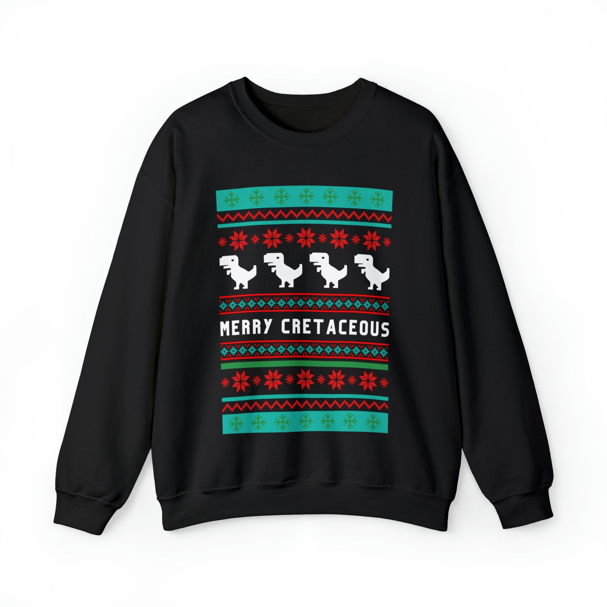 Merry Cretaceous T-Rex "Ugly Christmas Sweater" Unisex Heavy Blend™ Crewneck Sweatshirt (Sizes S-5X)