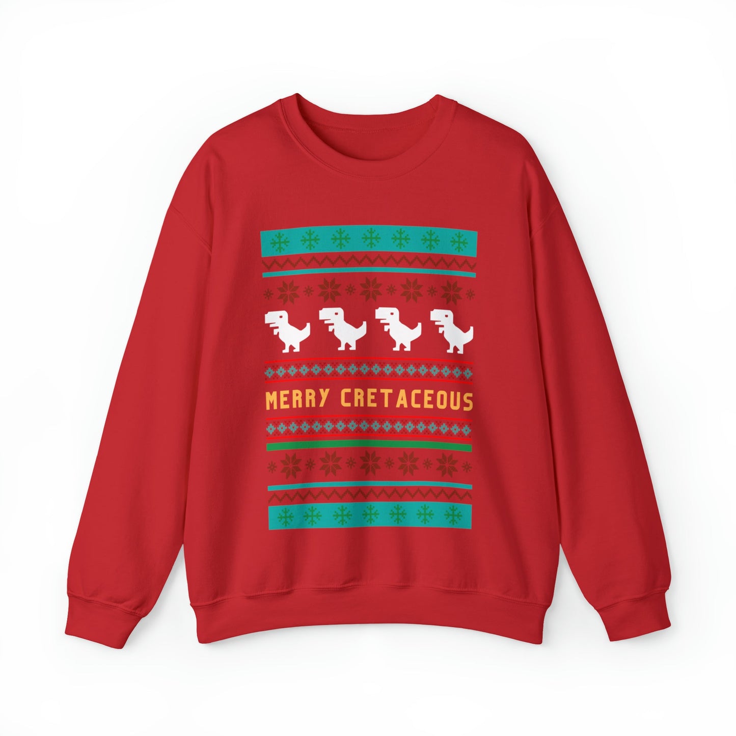 Merry Cretaceous T-Rex "Ugly Christmas Sweater" Unisex Heavy Blend™ Crewneck Sweatshirt (Sizes S-5X)