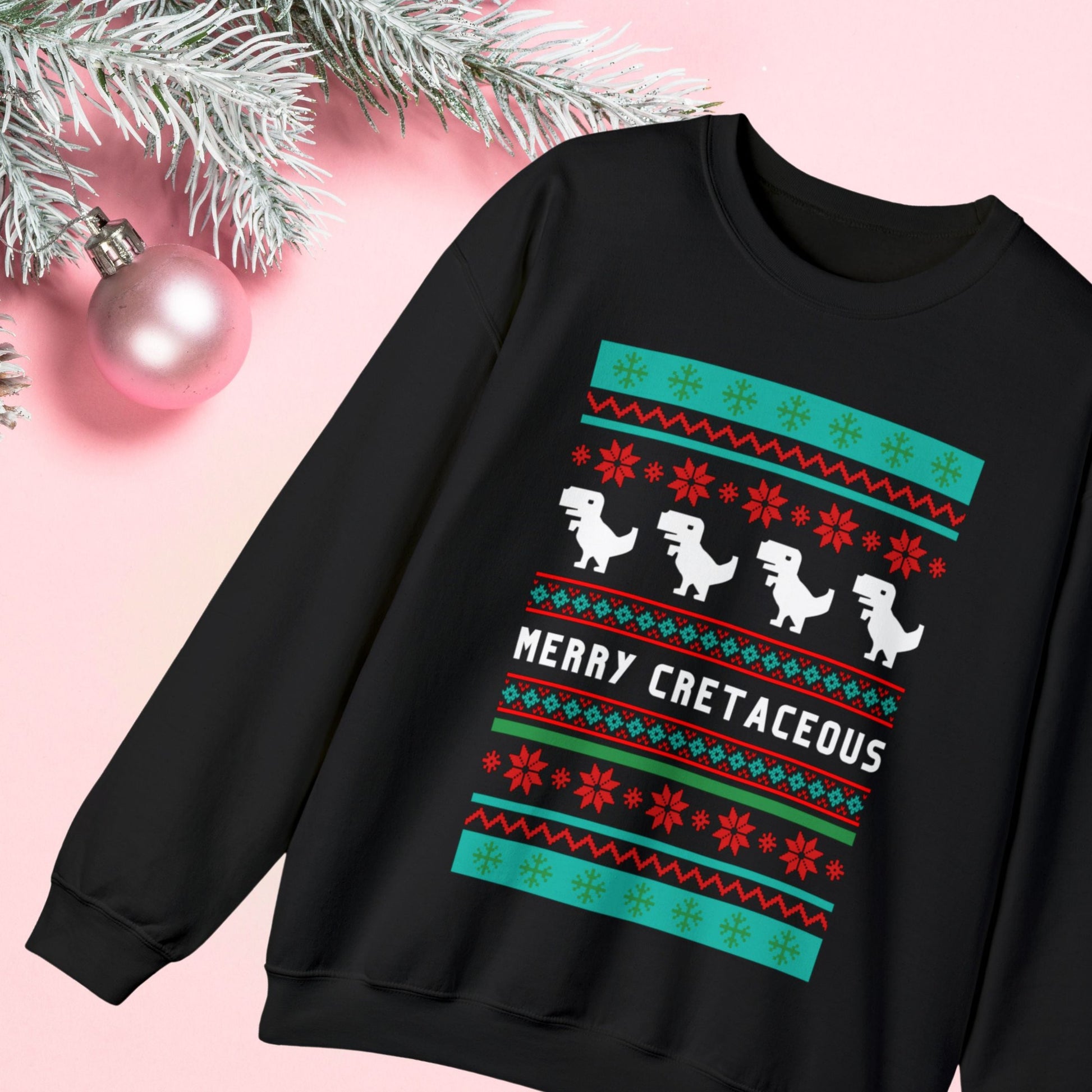 Merry Cretaceous T-Rex "Ugly Christmas Sweater" Unisex Heavy Blend™ Crewneck Sweatshirt (Sizes S-5X)