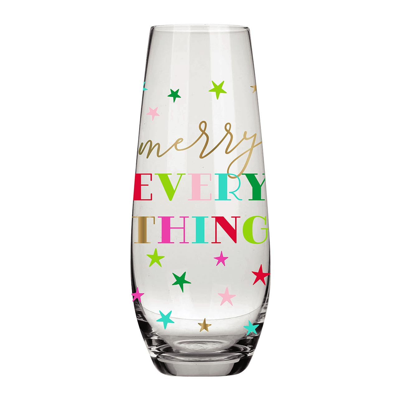 Merry Everything Champagne Glass | Holiday Themed Stemless Flute Drinkware | 11.8oz