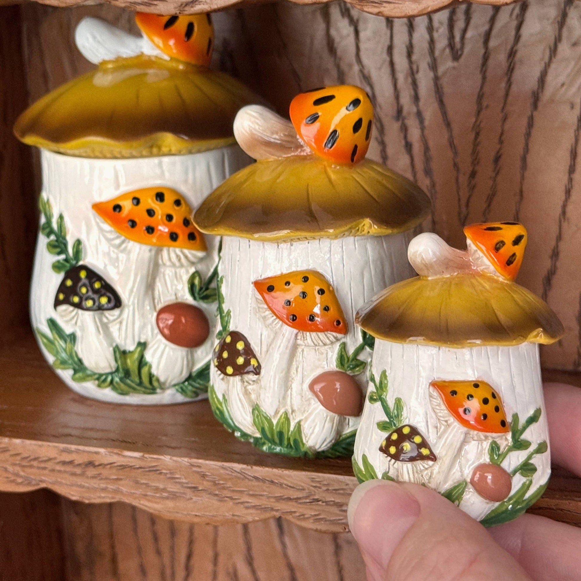 Merry Mushroom-Inspired Hand-Painted Set | 70s Retro Resin Decor-Twinkltoast-The Bullish Store