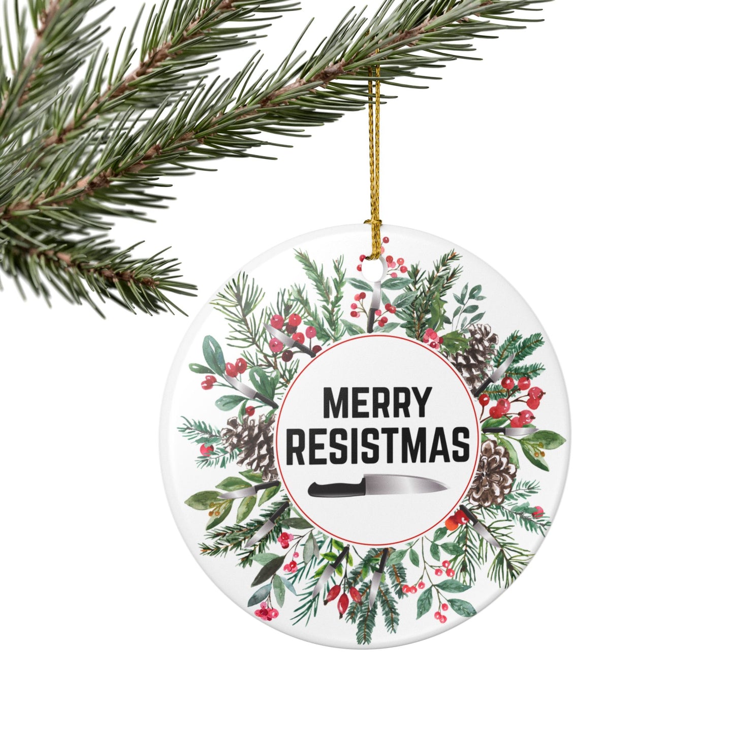 Merry Resistmas Ceramic Ornament | Activist Holiday Decor