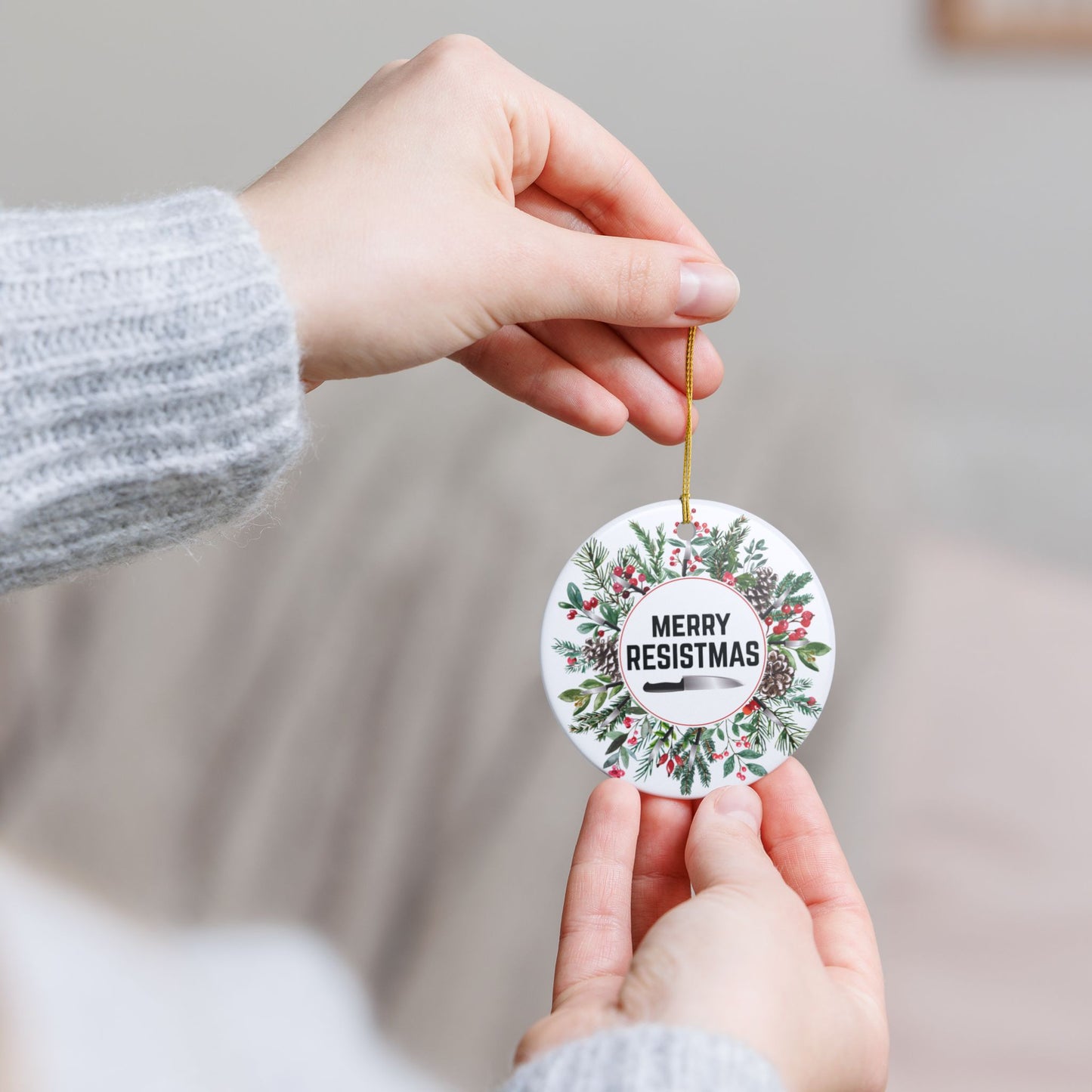 Merry Resistmas Ceramic Ornament | Activist Holiday Decor