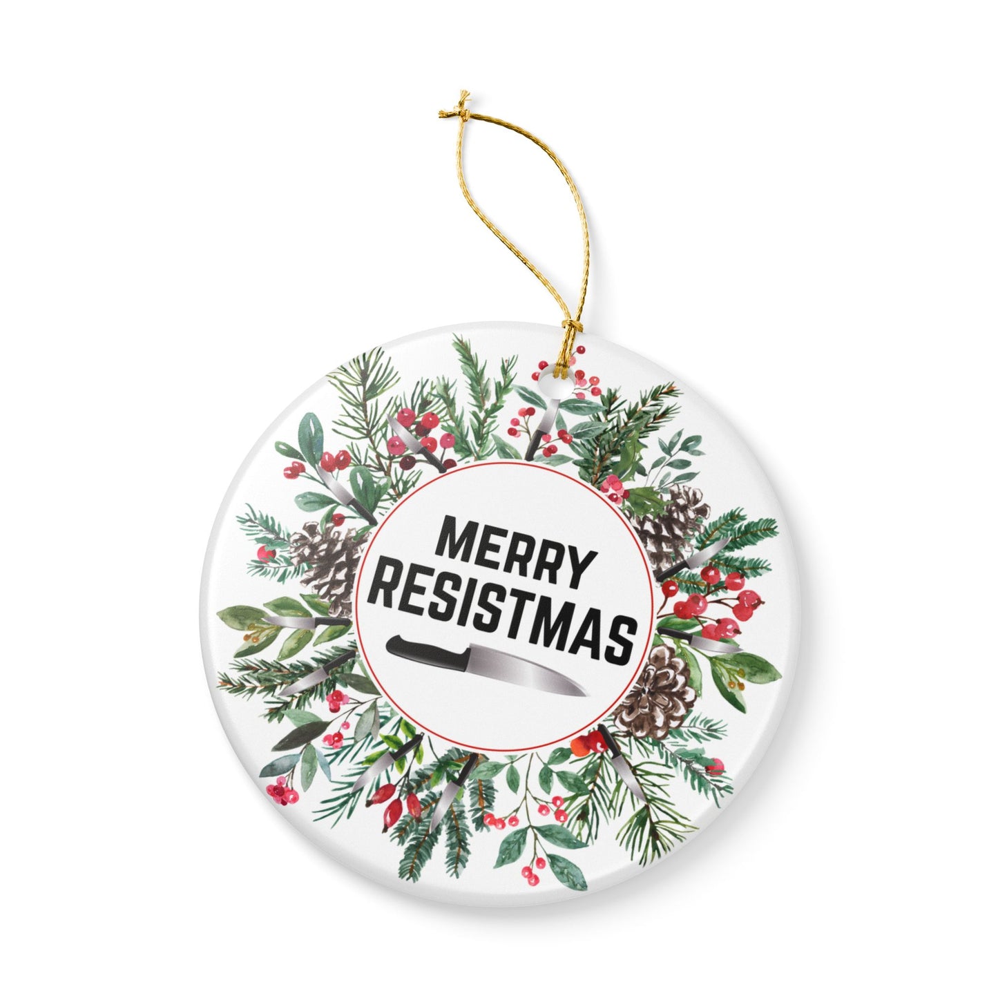 Merry Resistmas Ceramic Ornament | Activist Holiday Decor