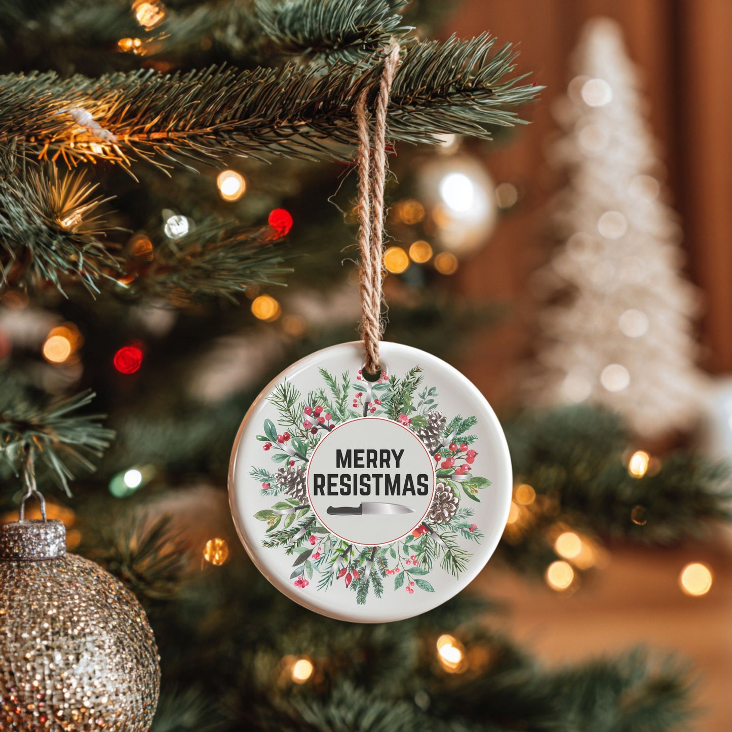 Merry Resistmas Ceramic Ornament | Activist Holiday Decor