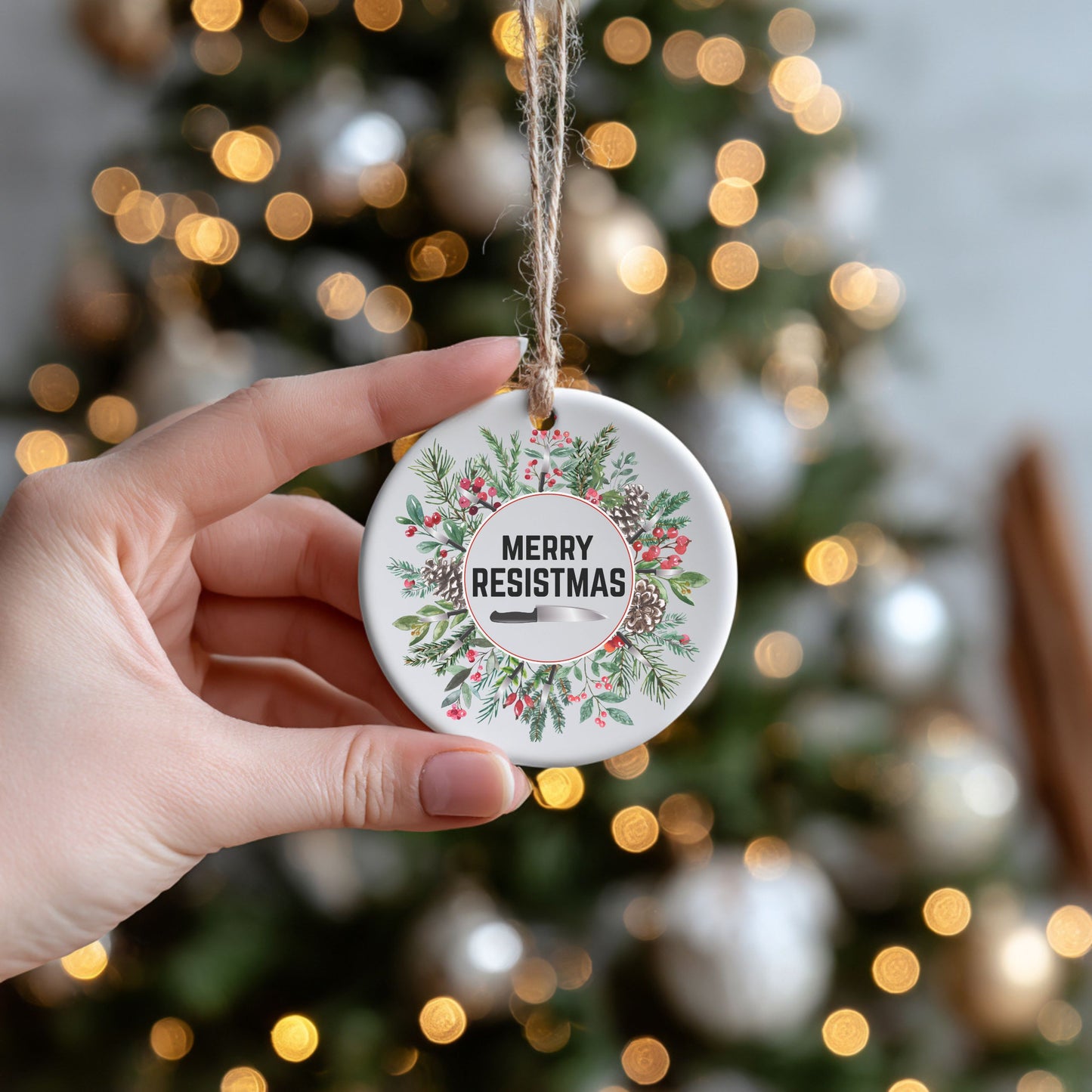 Merry Resistmas Ceramic Ornament | Activist Holiday Decor