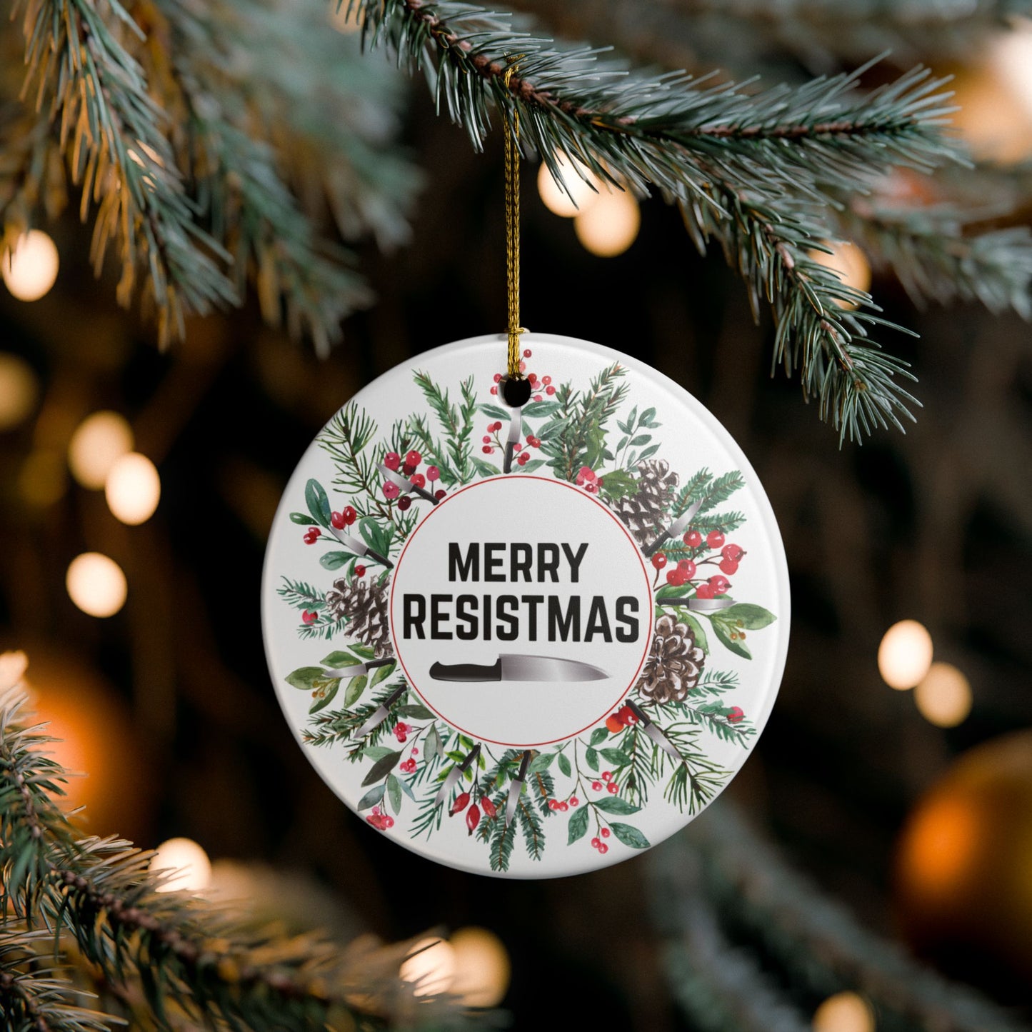Merry Resistmas Ceramic Ornament | Activist Holiday Decor