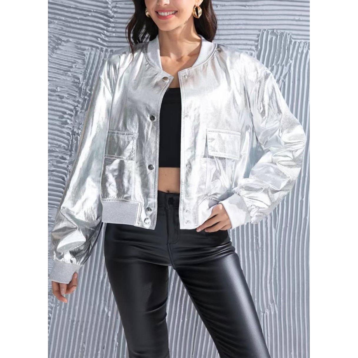 Metallic Bomber Jacket for Women | Trendy Shiny Outerwear [SM-XL]