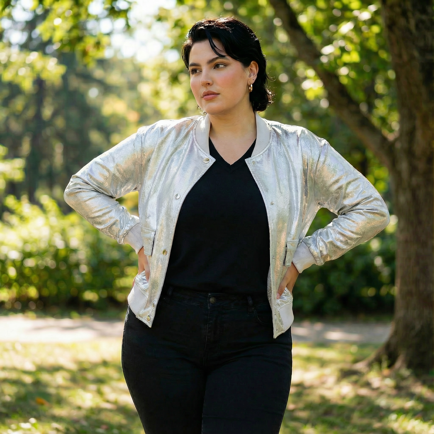 Metallic Bomber Jacket for Women | Trendy Shiny Outerwear [SM-XL]