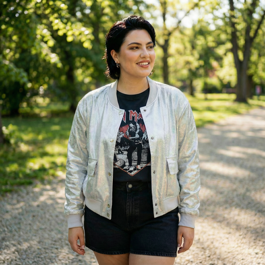 Metallic Bomber Jacket for Women | Trendy Shiny Outerwear [SM-XL]