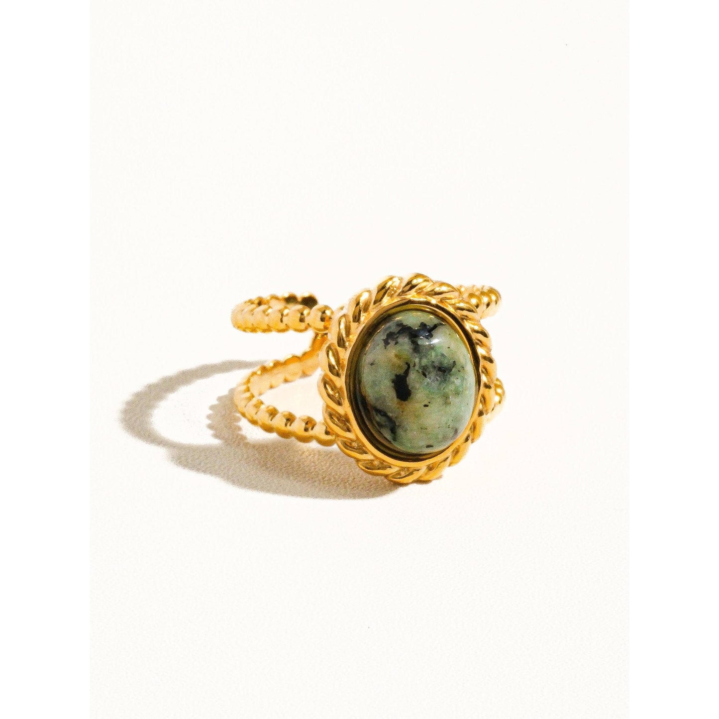 Mica 18K Gold Non-Tarnish Peacock Stone Adjustable Double Band Ring