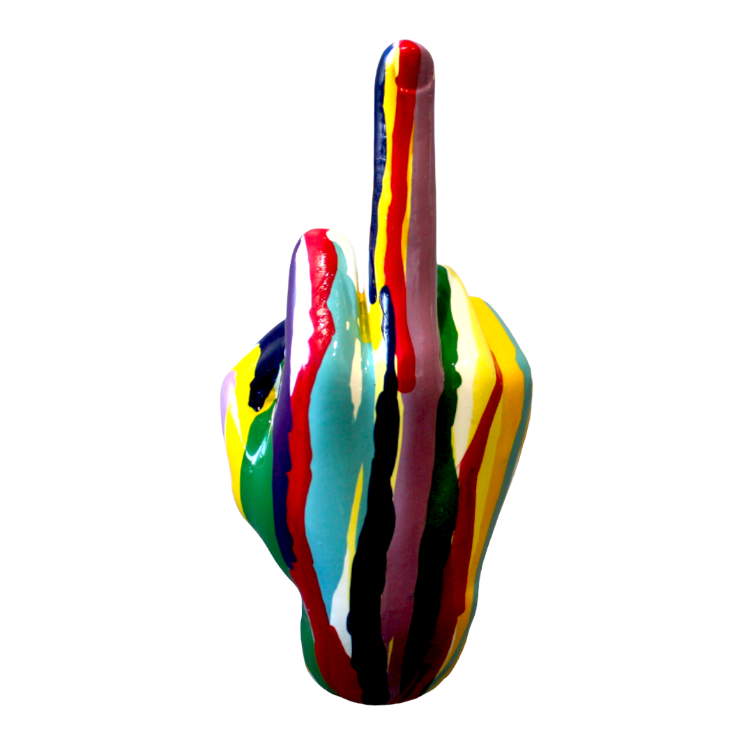 Middle Finger Hand Wall Mounted Hook | Multicolor "Graffiti" Pop Art Sculpture | 9" Tall