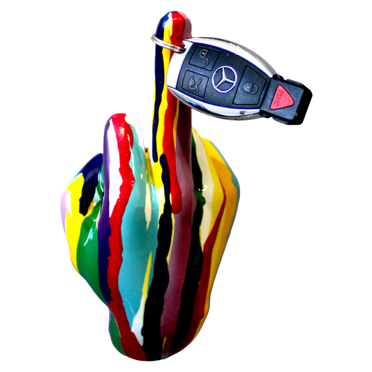 Middle Finger Hand Wall Mounted Hook | Multicolor "Graffiti" Pop Art Sculpture | 9" Tall
