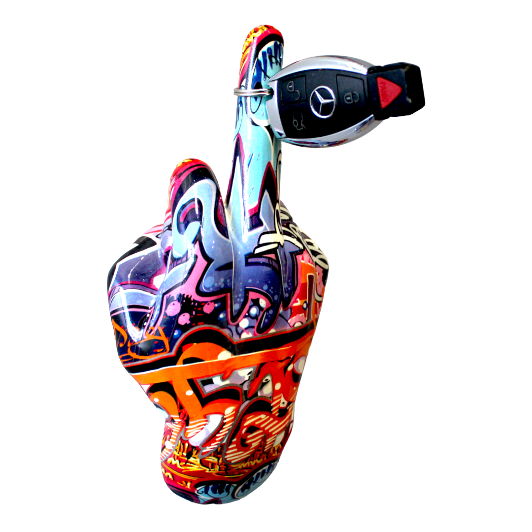 Middle Finger Hand Wall Mounted Hook | "Street Art" Multicolor Resin Sculpture | 9” Tall