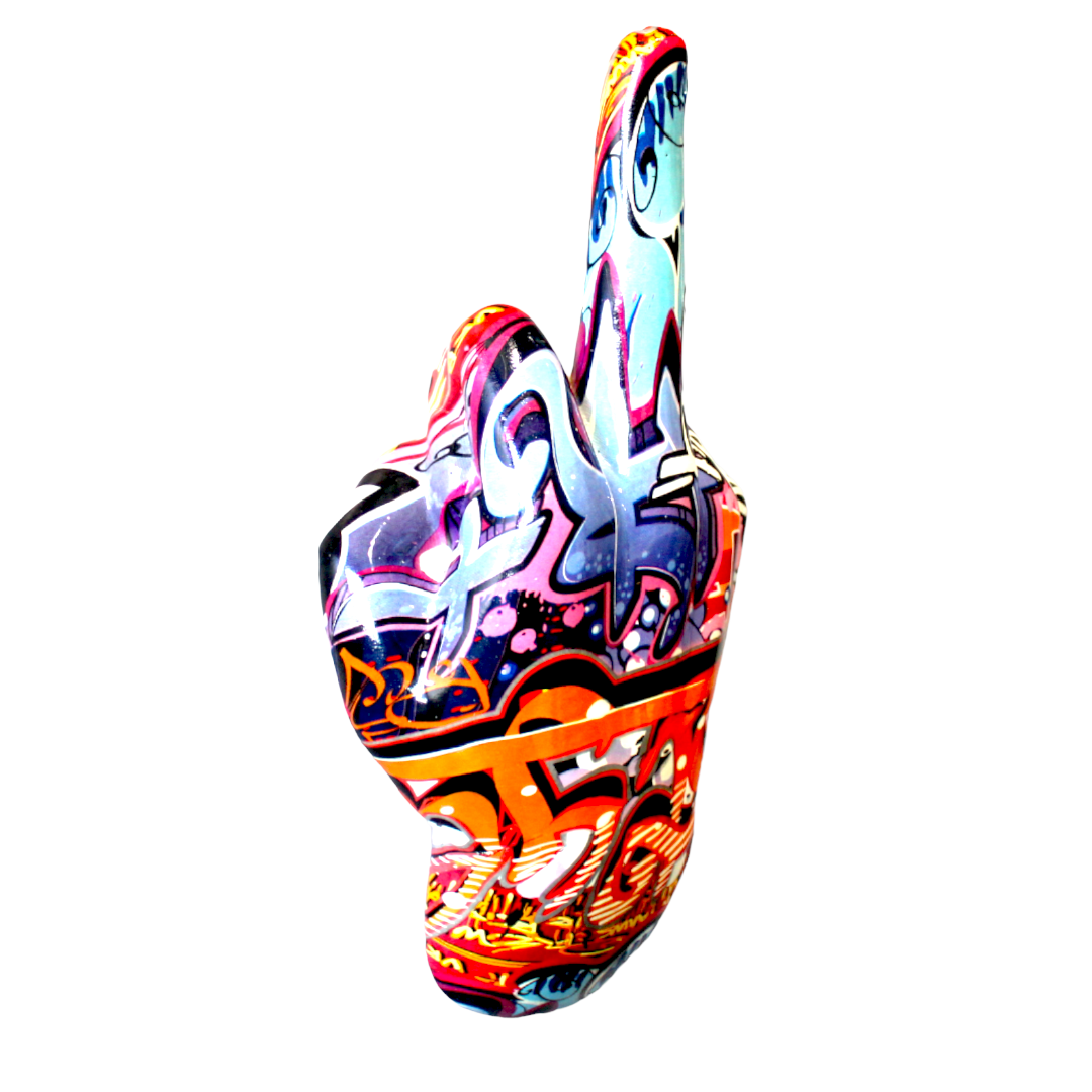 Middle Finger Hand Wall Mounted Hook | "Street Art" Multicolor Resin Sculpture | 9” Tall