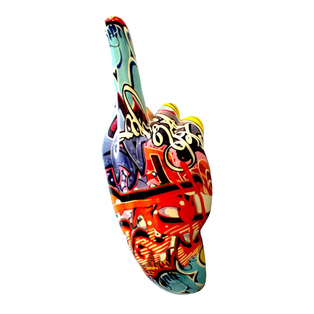 Middle Finger Hand Wall Mounted Hook | "Street Art" Multicolor Resin Sculpture | 9” Tall