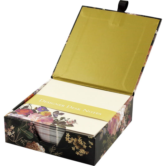 Midnight Floral Desk Notes Note Pad Set in Keepsake Box | 250 Sheets Stationery Memo Pad