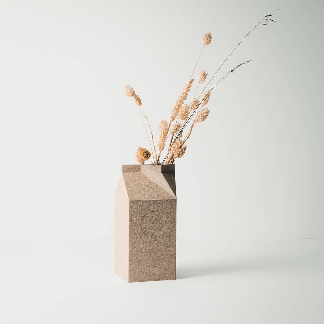 Milk Carton Vase | For Dried Flowers | Ebony, Cedar, Birch | Eco Friendly Recycled Wood and Corn Starch