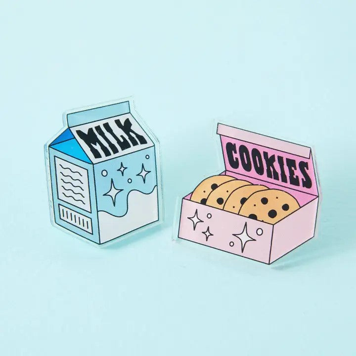 Milk & Cookies Acrylic Pin Pair | Recycled Brooch Lapel Pin Set