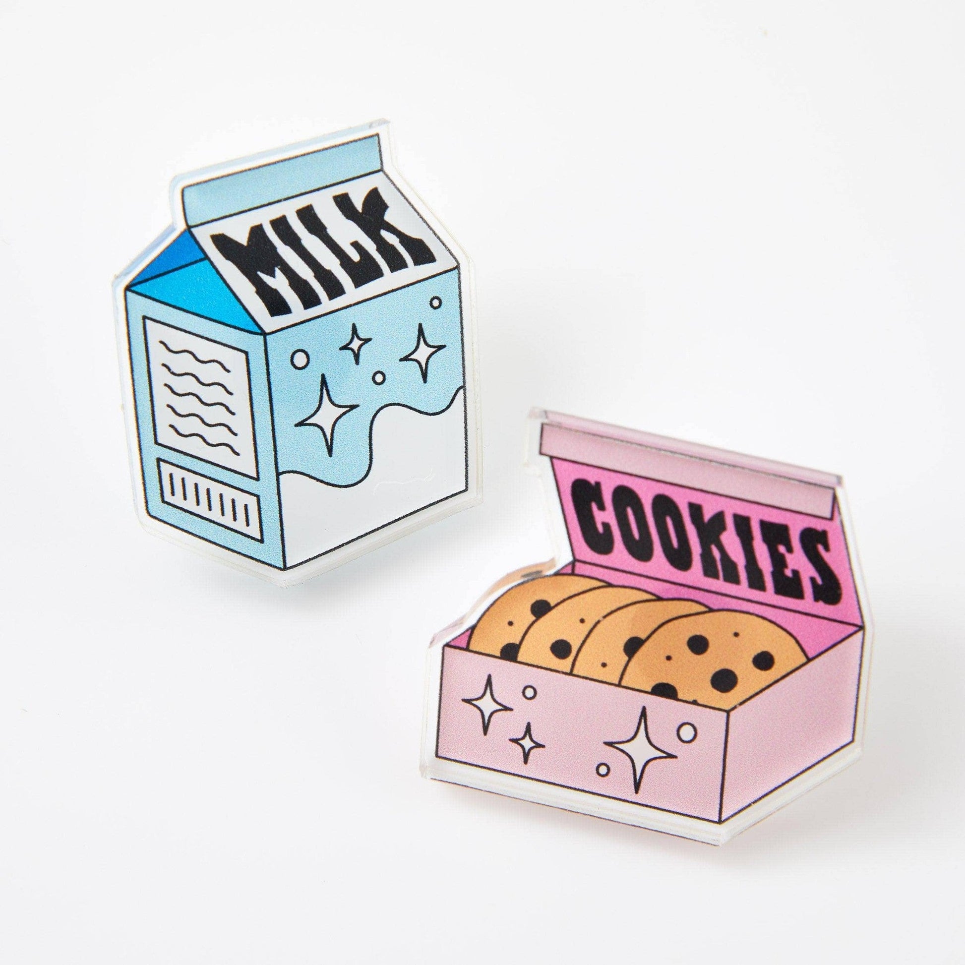 Milk & Cookies Acrylic Pin Pair | Recycled Brooch Lapel Pin Set