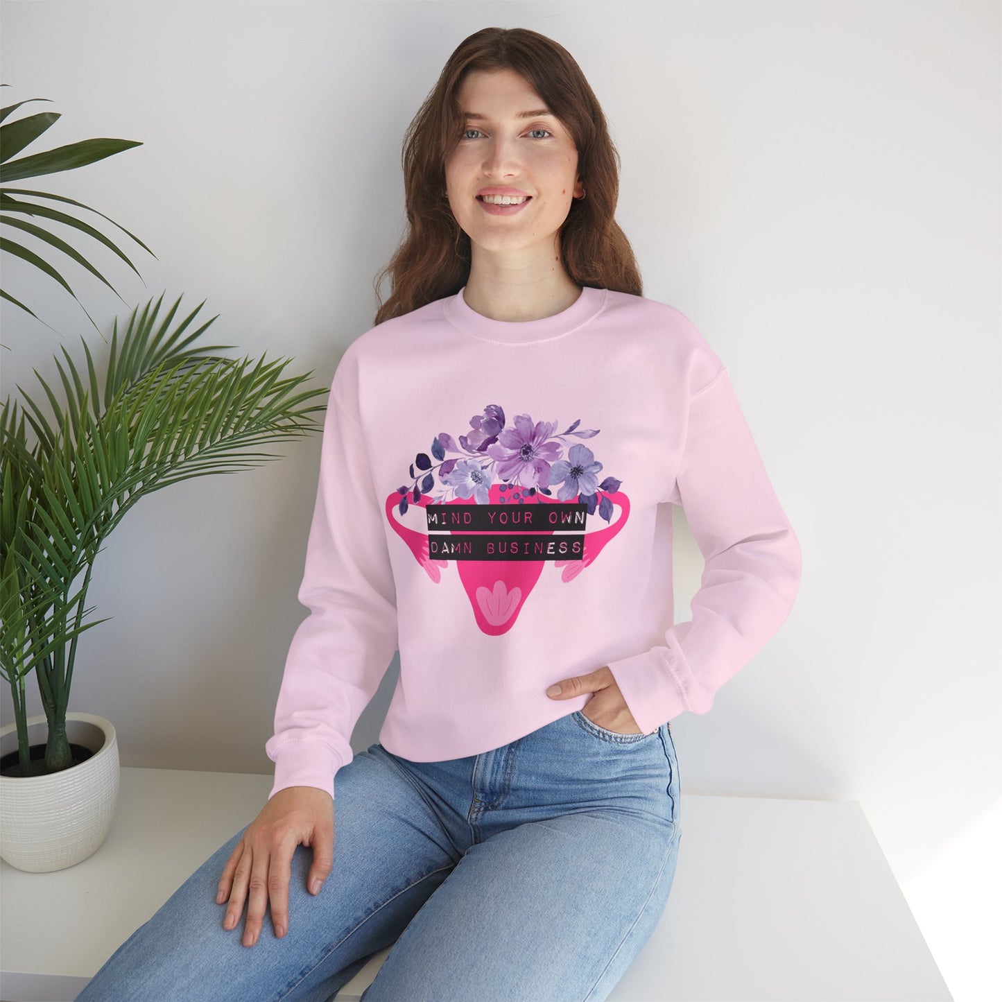 Mind Your Own Damn Business Flower Uterus Pro-Choice Unisex Heavy Blend™ Crewneck Sweatshirt