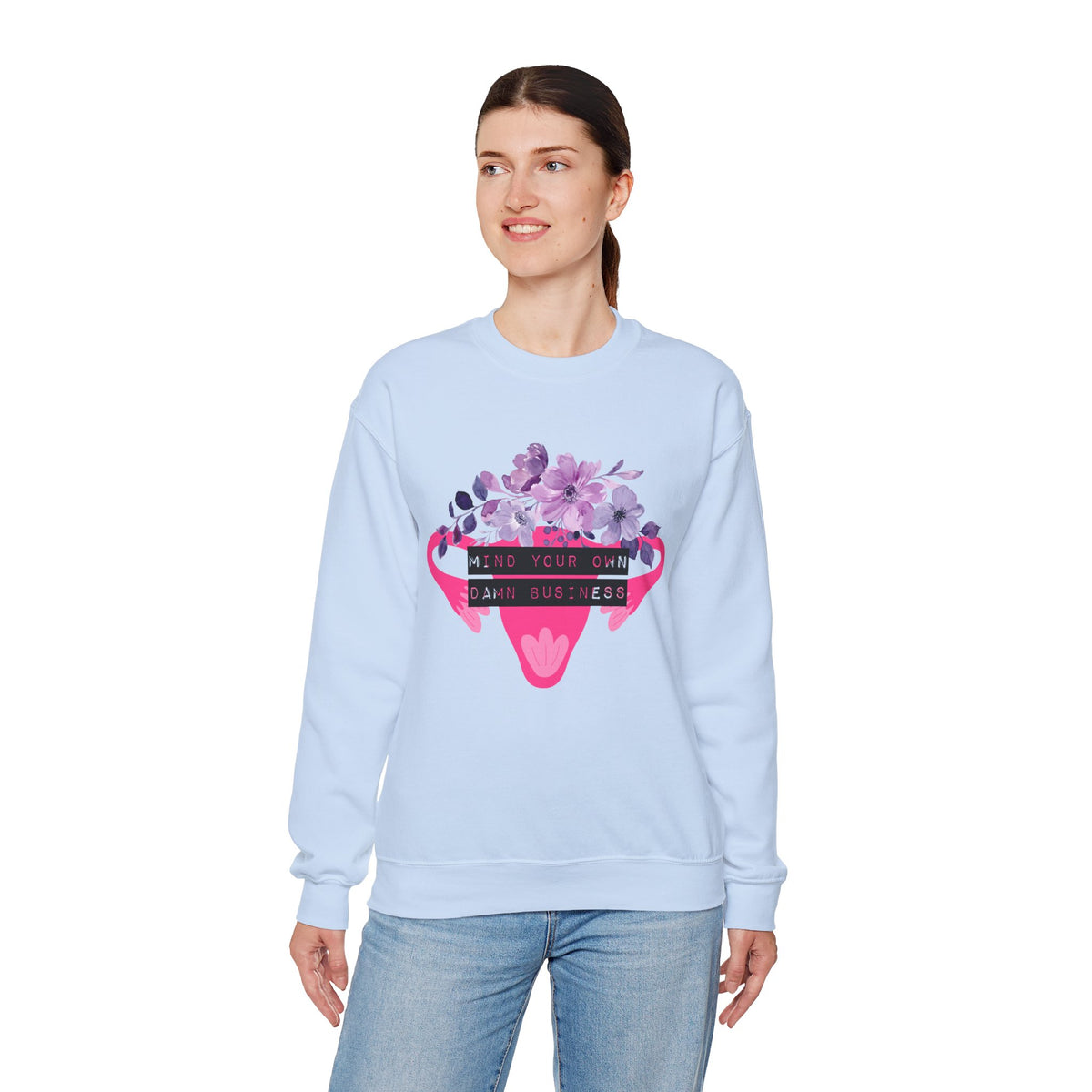 Mind Your Own Damn Business Flower Uterus Pro-Choice Unisex Heavy Blend™ Crewneck Sweatshirt [SM-5XL]-GetBullish-The Bullish Store