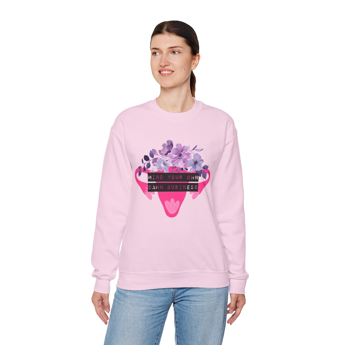 Mind Your Own Damn Business Flower Uterus Pro-Choice Unisex Heavy Blend™ Crewneck Sweatshirt [SM-5XL]-GetBullish-The Bullish Store