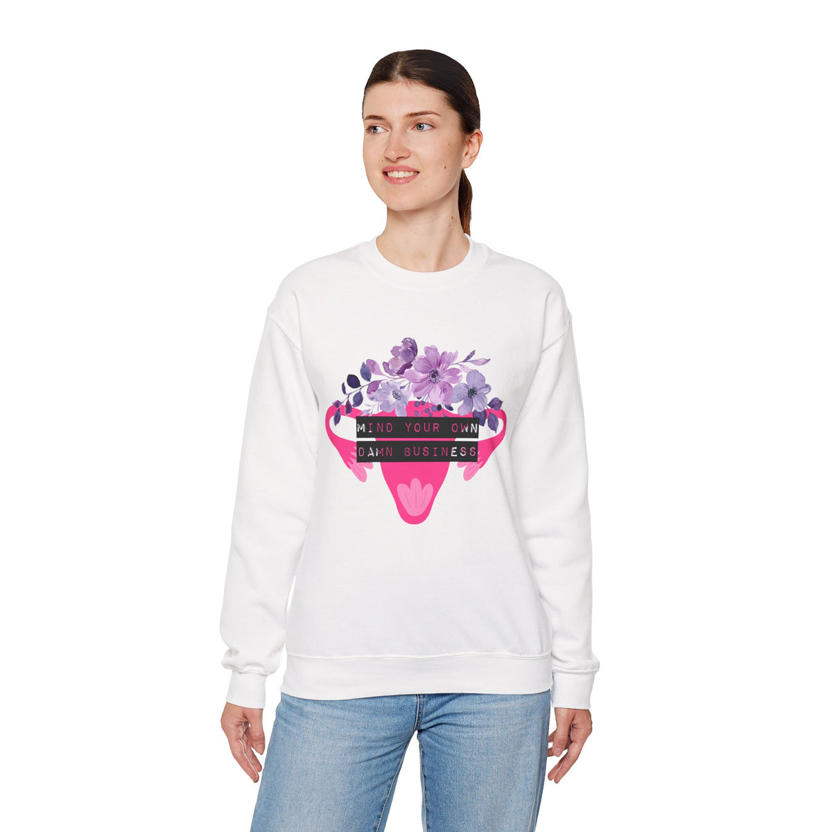 Mind Your Own Damn Business Flower Uterus Pro-Choice Unisex Heavy Blend™ Crewneck Sweatshirt [SM-5XL]-GetBullish-The Bullish Store