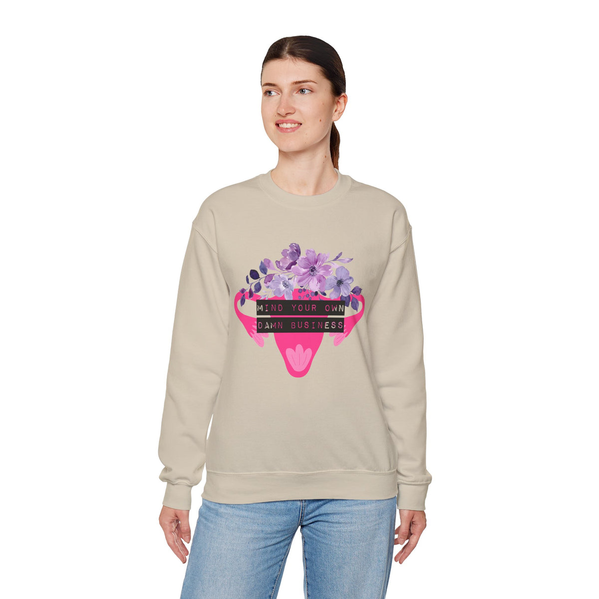 Mind Your Own Damn Business Flower Uterus Pro-Choice Unisex Heavy Blend™ Crewneck Sweatshirt [SM-5XL]-GetBullish-The Bullish Store