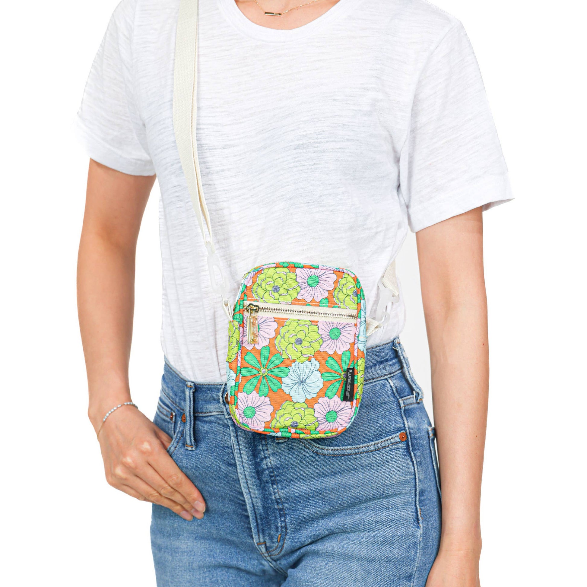 Mini Brick Bag in Floral Orange | Crossbody Bag | Recycled RPET