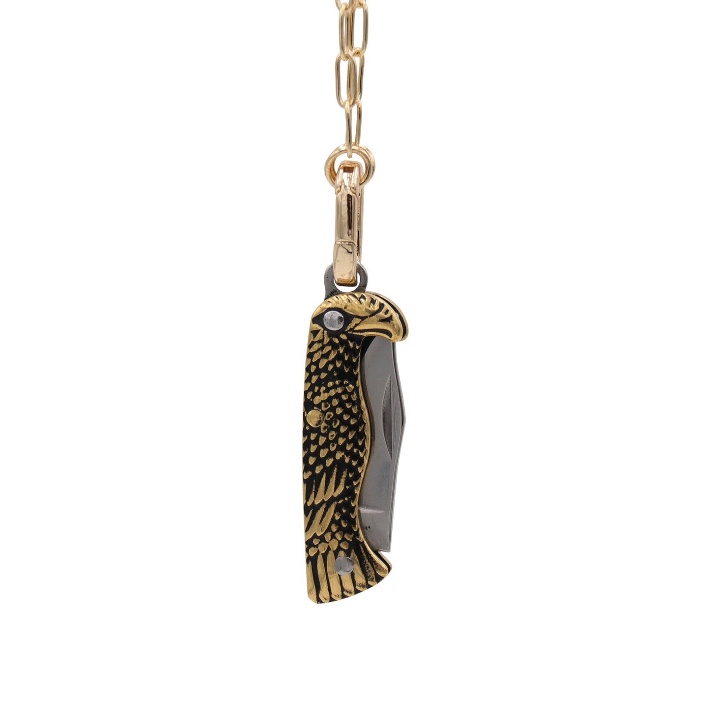 Mini Eagle Handle Folding Knife Necklace | Gold Tone Pendant