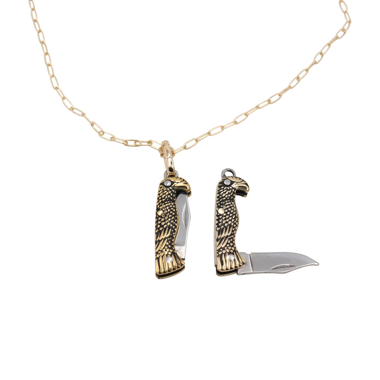 Mini Eagle Handle Folding Knife Necklace | Gold Tone Pendant-Real Sic-The Bullish Store