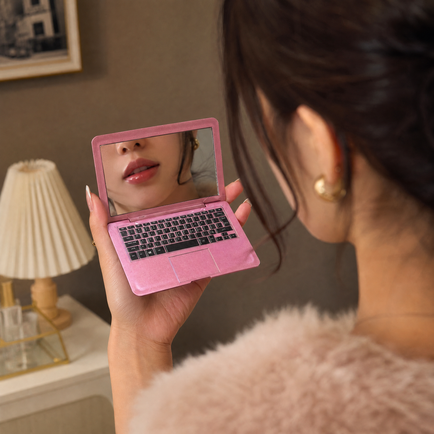 Mini Laptop Makeup Mirror | Clamshell Compact Mirror | 2.5" x 3.75" | with GetBullish Decal