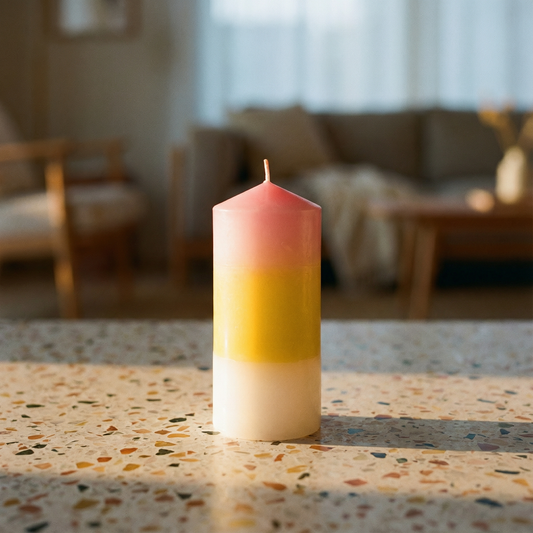 Mini Pillar Candle in Pink Orange White | Aesthetic Unscented Dinner Candle 4.75"
