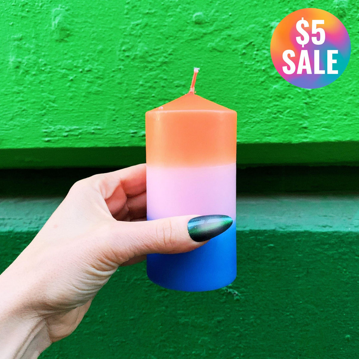 Mini Red-Pink-Blue Pillar Candle | Aesthetic Unscented Table Decor Cylindrical Candle 4.75"