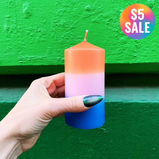 Mini Red-Pink-Blue Pillar Candle | Aesthetic Unscented Table Decor Cylindrical Candle 4.75"