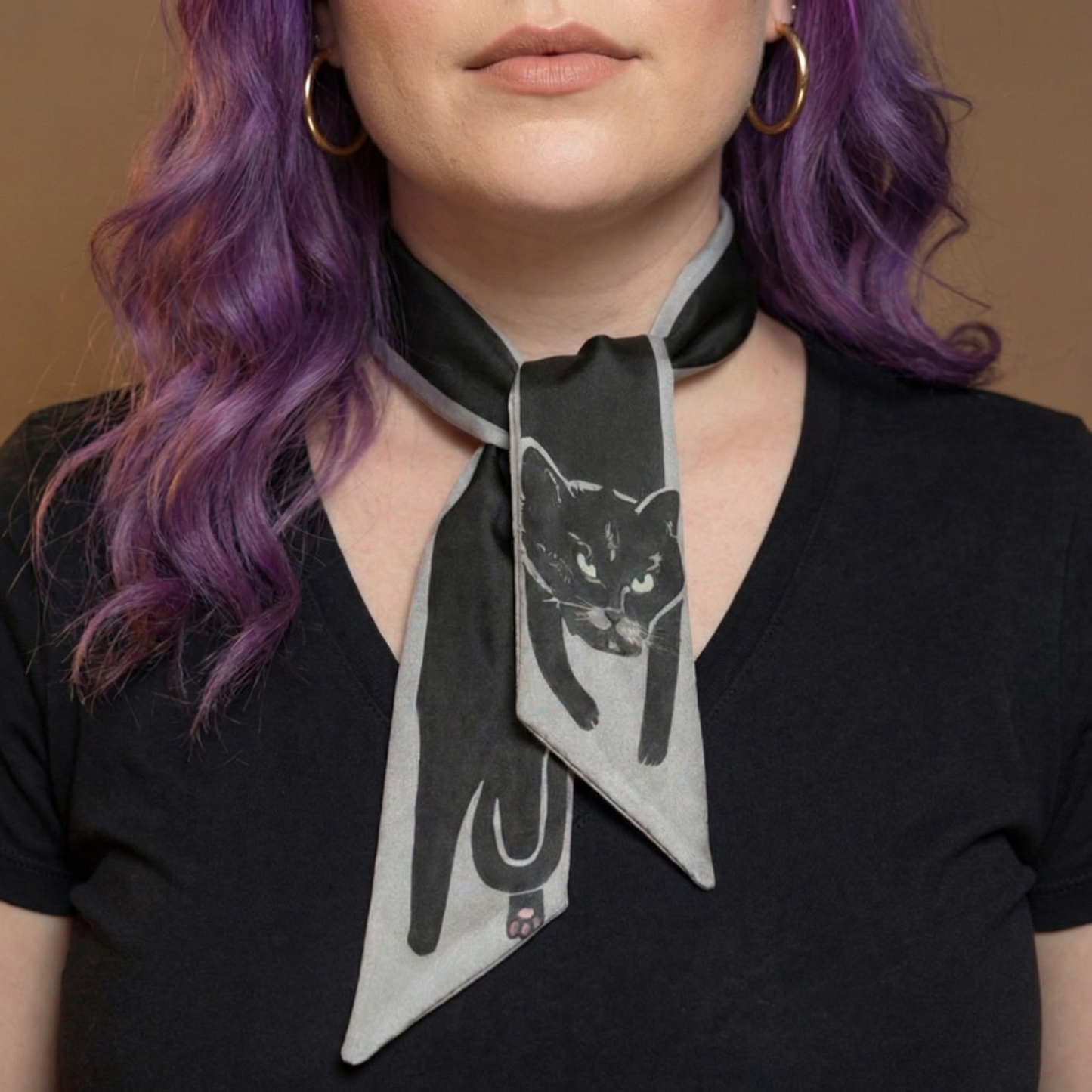 Mini Scarf – Black Cat on Gray