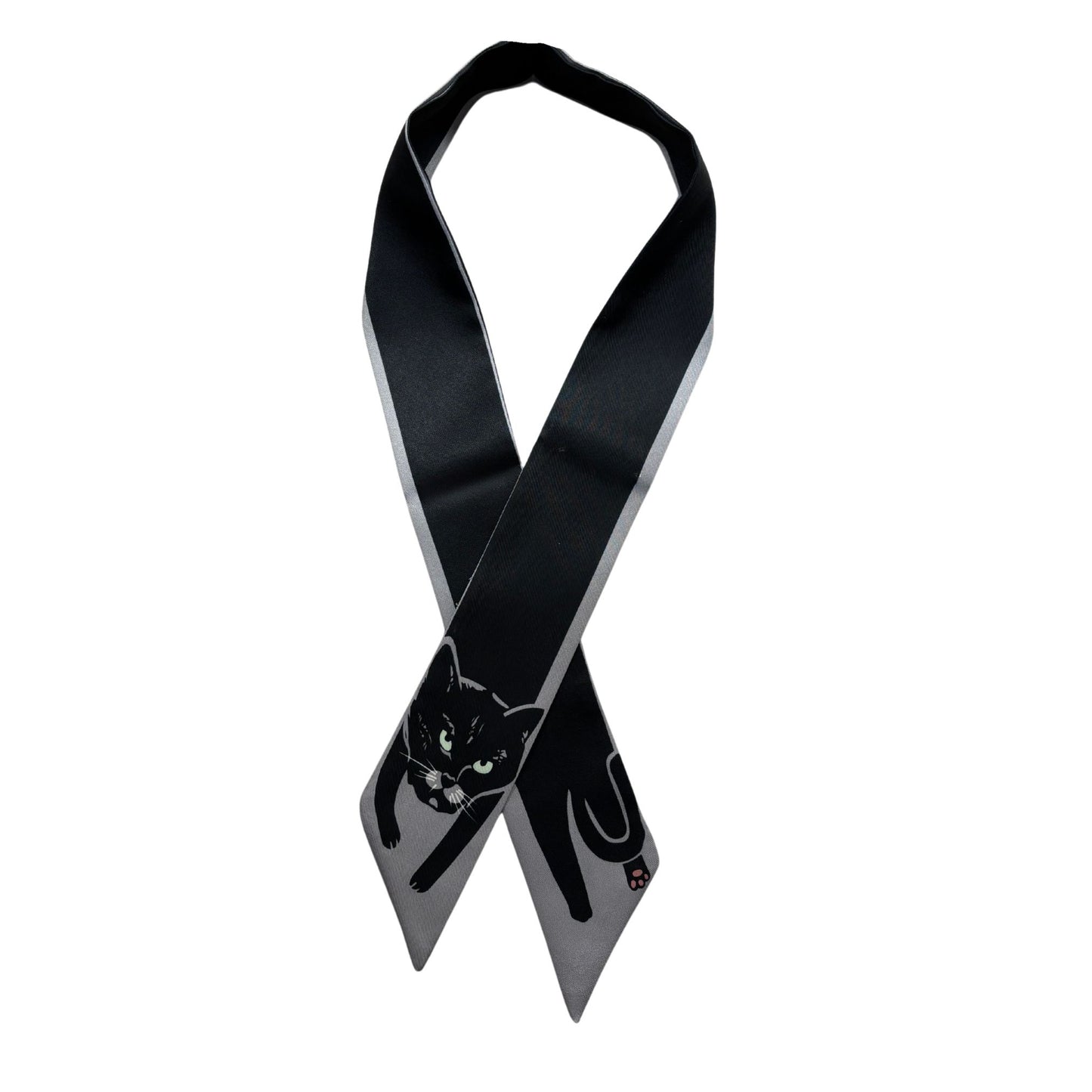 Mini Scarf – Black Cat on Gray