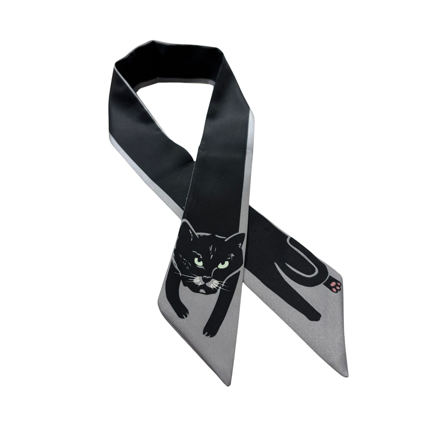 Mini Scarf – Black Cat on Gray
