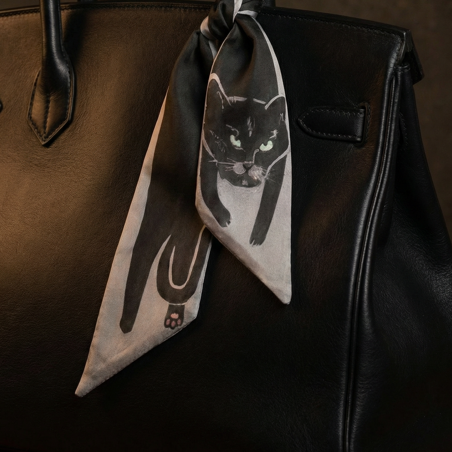 Mini Scarf – Black Cat on Gray